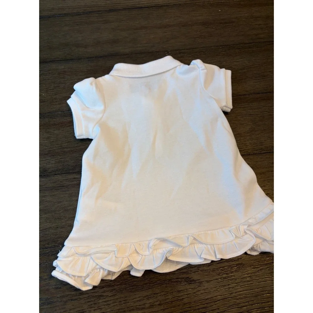Ralph Lauren Polo Dress Baby Girls 3M White Embroidered Pony Ruffle Hem